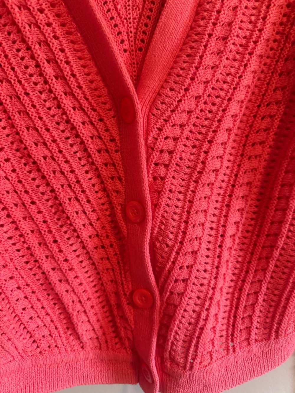 Talbots Coral Openwork Knit Button-Front Cardigan Sweater size medium - Picture 3 of 14